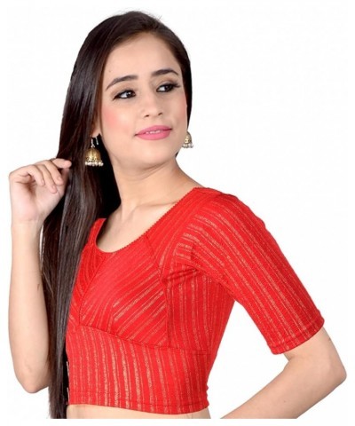 Holi Eid Gifts,Stretchable Blouses for Women Sarees,Readymade, (B212-P) Red-212 $19.60 Blouses