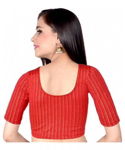 Holi Eid Gifts,Stretchable Blouses for Women Sarees,Readymade, (B212-P) Red-212 $19.60 Blouses