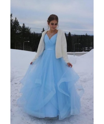 Prom-Dresses-Long-Ball-Gown Tulle Glitter Spaghetti Straps Tiered Puffy Evening Gowns Grey $37.96 Dresses