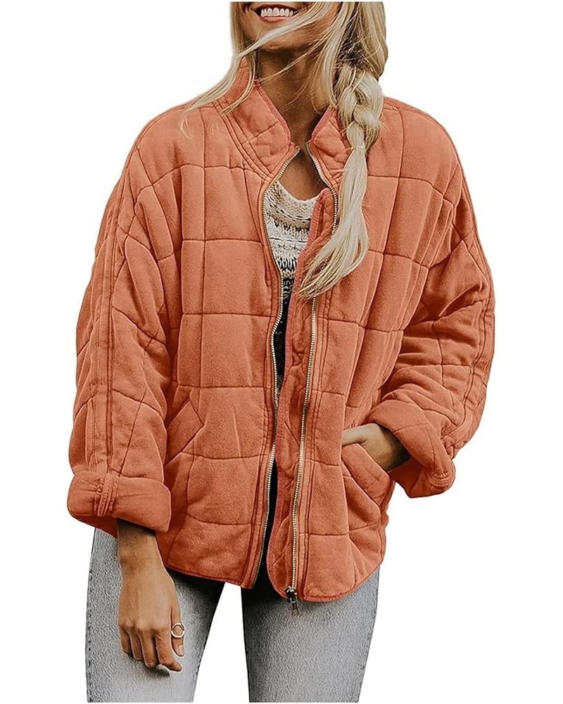 Womens Quilted Jacket Fall 2023 Lightweight Long Sleeve Casual Loose Button/Zipper Winter Coats Outwear with Pocket B-red $15...