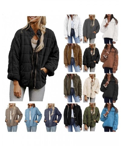 Womens Quilted Jacket Fall 2023 Lightweight Long Sleeve Casual Loose Button/Zipper Winter Coats Outwear with Pocket B-red $15...