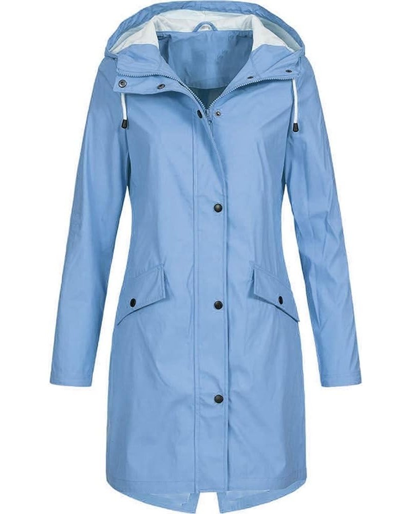 Rain Jacket Women Windbreaker Plus Size Waterproof Outdoor Trench Coats Packable Long Active Raincoat with Hood B-sky Blue $1...