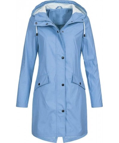 Rain Jacket Women Windbreaker Plus Size Waterproof Outdoor Trench Coats Packable Long Active Raincoat with Hood B-sky Blue $1...