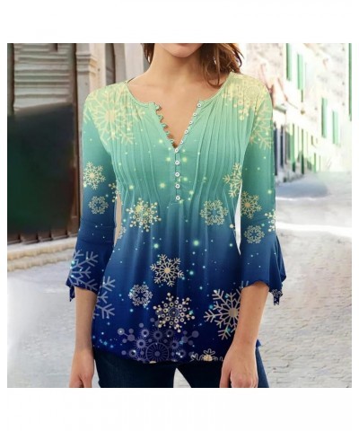 Christmas Print Womens Tops Fall Winter Casual Dressy V Neck Pleated T Shirts Trendy Long Lantern Sleeve Button Down Blouse E...