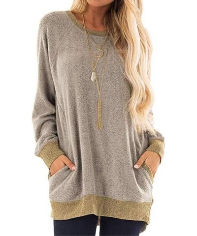 Women's Long Sleeve Round Neck Casual T Shirts Blouses Sweatshirts Tunic Tops with Pocket Tan $12.23 Tops