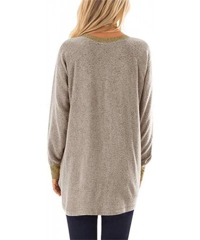 Women's Long Sleeve Round Neck Casual T Shirts Blouses Sweatshirts Tunic Tops with Pocket Tan $12.23 Tops