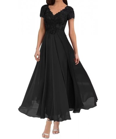 Tea Length Mother of The Bride Dresses for Wedding with Sleeves Lace Appliques V Neck Formal Evening Party Gowns Black $36.39...