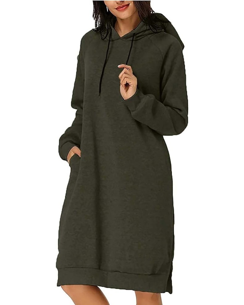 Womens Oversized Hoodies Dress Long Sleeve Pullover Sweatshirt Split Hem Tunic Hooded Dresses with Pocket Armygreen $19.46 Ho...