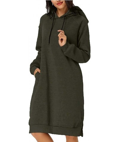 Womens Oversized Hoodies Dress Long Sleeve Pullover Sweatshirt Split Hem Tunic Hooded Dresses with Pocket Armygreen $19.46 Ho...