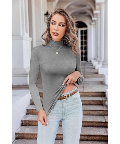 Women's Turtleneck Long Sleeve Shirts Lightweight Base Layer Solid Slim Fit Tops(S-XXL) Gray $14.10 Underwear