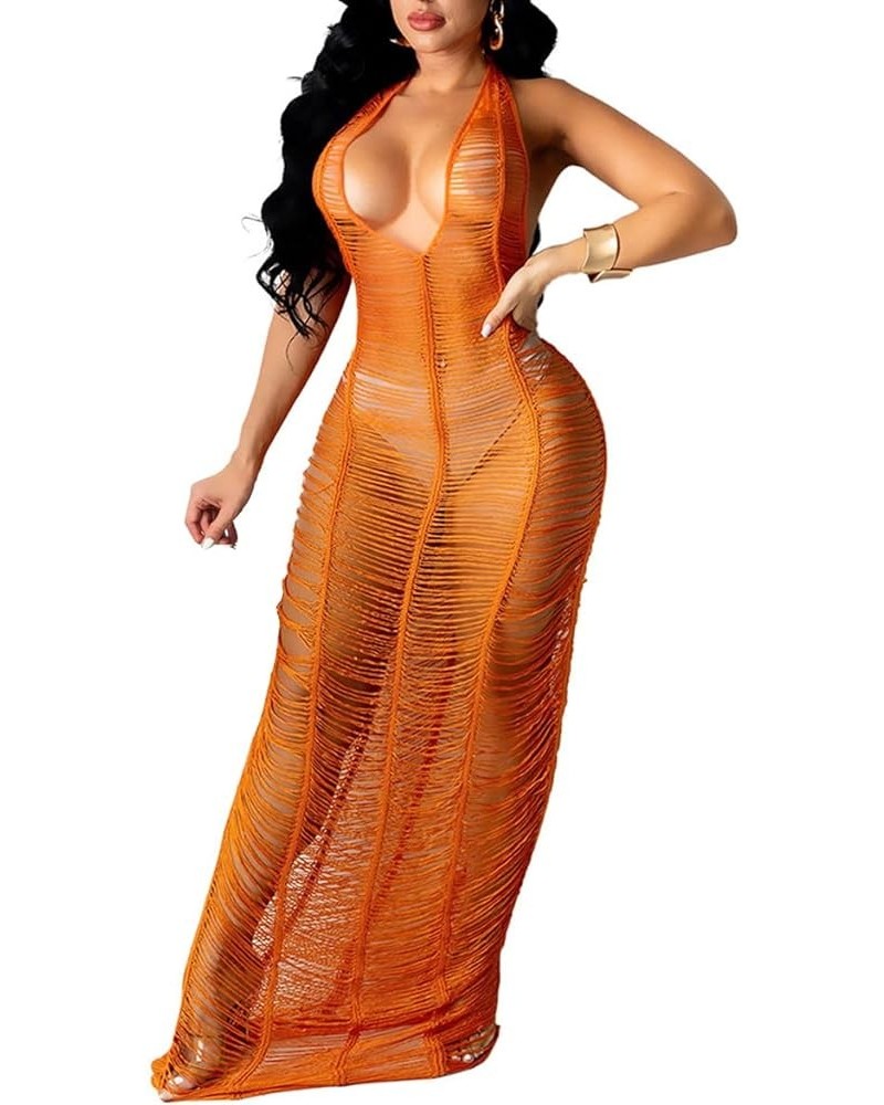 Women's Sexy Bathing Suit Cover Ups Mesh See Through Crochet Backless Bikini Swimsuit Summer Beach Dresses Z098orange $22.39 ...