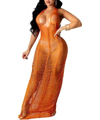 Women's Sexy Bathing Suit Cover Ups Mesh See Through Crochet Backless Bikini Swimsuit Summer Beach Dresses Z098orange $22.39 ...