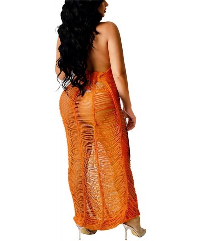 Women's Sexy Bathing Suit Cover Ups Mesh See Through Crochet Backless Bikini Swimsuit Summer Beach Dresses Z098orange $22.39 ...