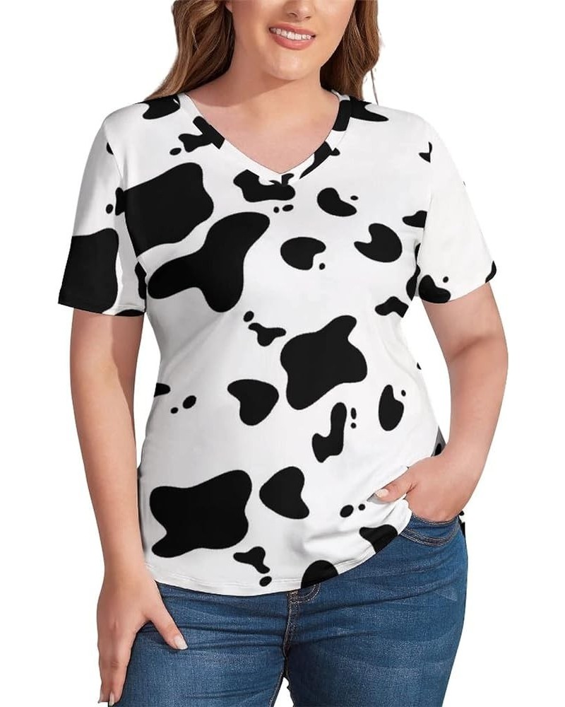 Dairy Cow Pattern Animal V Neck Short-Sleeve Womens Shirt Printed for Women Summer Top 3XL XX-Large Style $19.36 T-Shirts