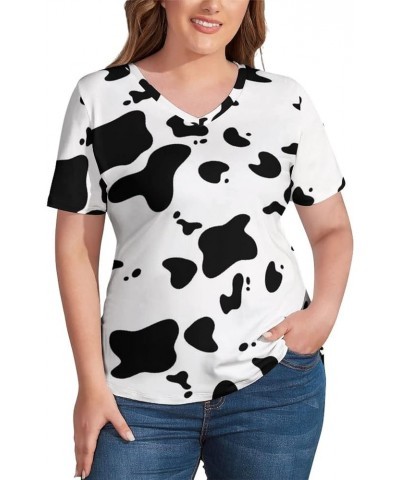 Dairy Cow Pattern Animal V Neck Short-Sleeve Womens Shirt Printed for Women Summer Top 3XL XX-Large Style $19.36 T-Shirts