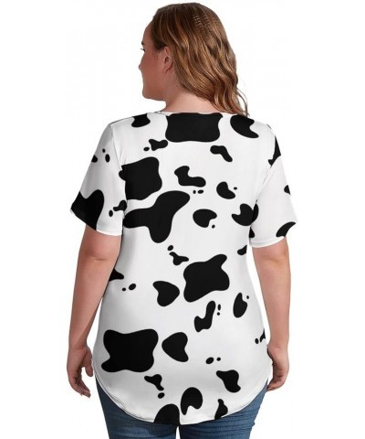 Dairy Cow Pattern Animal V Neck Short-Sleeve Womens Shirt Printed for Women Summer Top 3XL XX-Large Style $19.36 T-Shirts