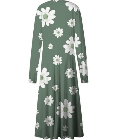 Women's 2024 Fall Midi Dress Casual Long Sleeve V Neck Floral Printed A Line High Waist Dresses for Women 02-mint Green $10.6...