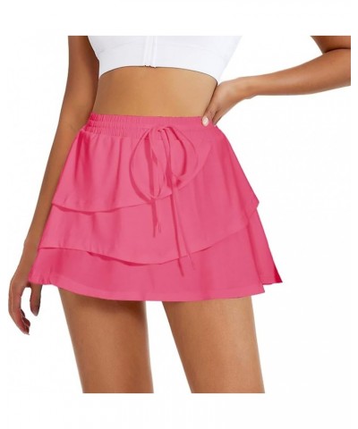 Women's Flowy Athletic Shorts Tiered Tennis Skirts Elastic Waist Drawstring Running Gym Workout Short Rose Red $13.49 Activewear