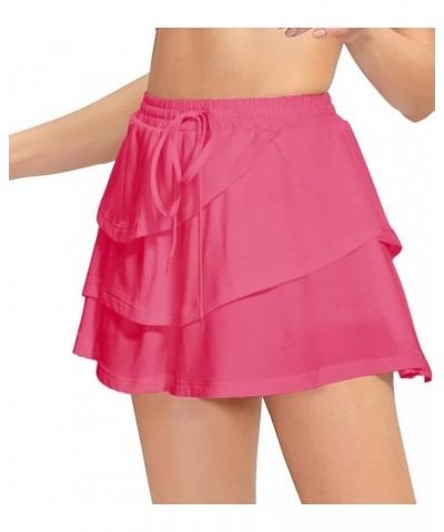 Women's Flowy Athletic Shorts Tiered Tennis Skirts Elastic Waist Drawstring Running Gym Workout Short Rose Red $13.49 Activewear