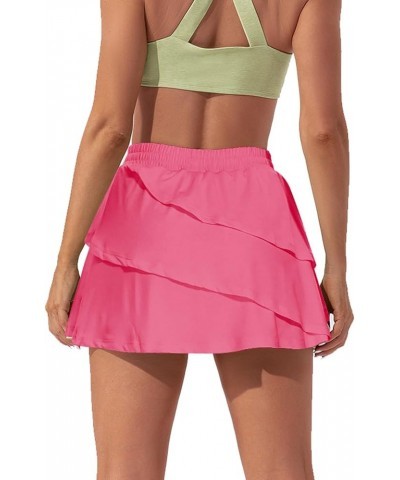 Women's Flowy Athletic Shorts Tiered Tennis Skirts Elastic Waist Drawstring Running Gym Workout Short Rose Red $13.49 Activewear