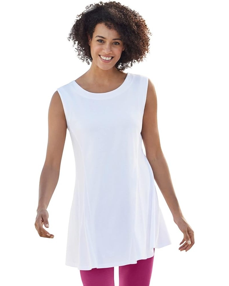 Women's Plus Size Sleeveless Fit-and-Flare Tunic Top White $20.22 Tops