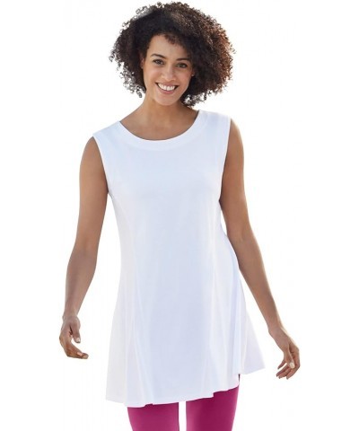 Women's Plus Size Sleeveless Fit-and-Flare Tunic Top White $20.22 Tops