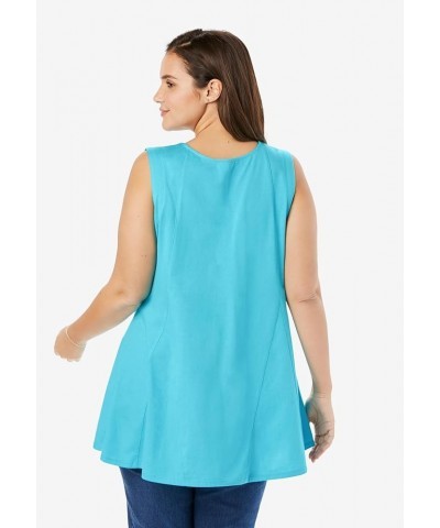 Women's Plus Size Sleeveless Fit-and-Flare Tunic Top White $20.22 Tops