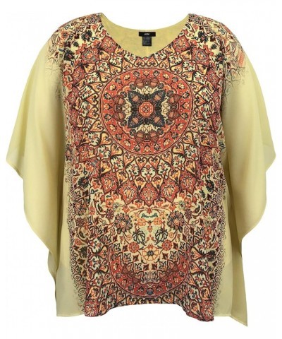 Women and Plus Size Double-Layered Print Chiffon Poncho Blouse Top (Small-5X) Square Rust Yellow $8.43 Tops