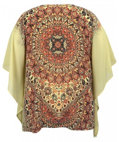 Women and Plus Size Double-Layered Print Chiffon Poncho Blouse Top (Small-5X) Square Rust Yellow $8.43 Tops