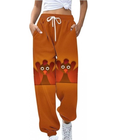 Leisure Sweatpants for Women Thanksgiving Turkey Print Graphic Sweatpants Drawstring Elastic Waist Regular Trousers 9-orange ...