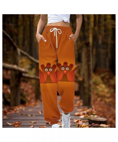 Leisure Sweatpants for Women Thanksgiving Turkey Print Graphic Sweatpants Drawstring Elastic Waist Regular Trousers 9-orange ...