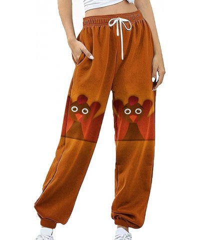 Leisure Sweatpants for Women Thanksgiving Turkey Print Graphic Sweatpants Drawstring Elastic Waist Regular Trousers 9-orange ...