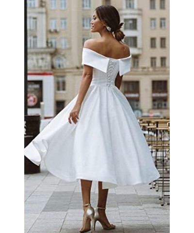 Women's Off The Shoulder Wrap Satin Short Prom Dresses Tea Length Bridesmaid Dress Formal Gowns Sage Green $40.85 Dresses