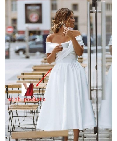 Women's Off The Shoulder Wrap Satin Short Prom Dresses Tea Length Bridesmaid Dress Formal Gowns Sage Green $40.85 Dresses