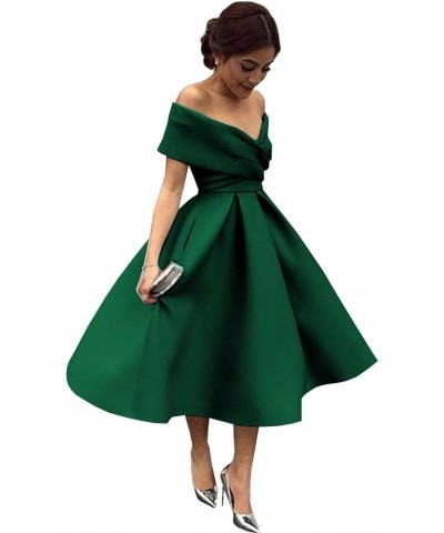 Women's Off The Shoulder Wrap Satin Short Prom Dresses Tea Length Bridesmaid Dress Formal Gowns Sage Green $40.85 Dresses