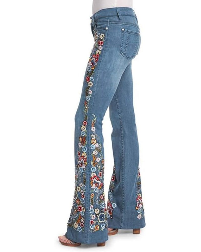 Bell Bottom Jeans for Women, Women's Floral Embroidered High Rise Bell Bottom Flare Jeans Denim Pants (C3, XXXL) 4X-Large B2 ...