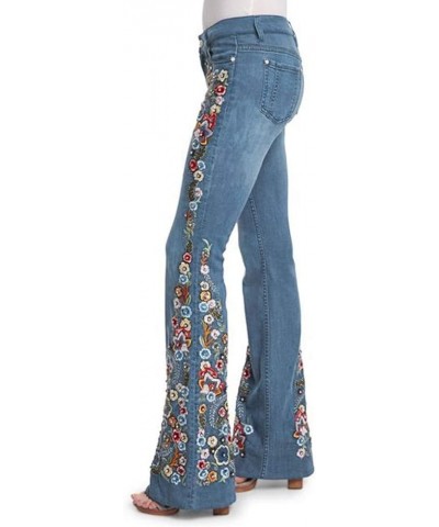 Bell Bottom Jeans for Women, Women's Floral Embroidered High Rise Bell Bottom Flare Jeans Denim Pants (C3, XXXL) 4X-Large B2 ...