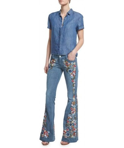 Bell Bottom Jeans for Women, Women's Floral Embroidered High Rise Bell Bottom Flare Jeans Denim Pants (C3, XXXL) 4X-Large B2 ...