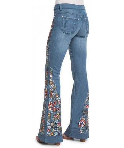 Bell Bottom Jeans for Women, Women's Floral Embroidered High Rise Bell Bottom Flare Jeans Denim Pants (C3, XXXL) 4X-Large B2 ...