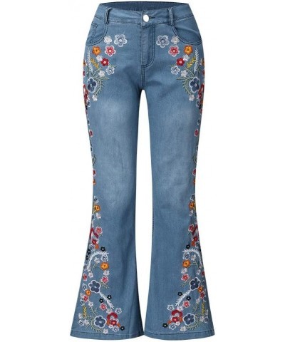 Bell Bottom Jeans for Women, Women's Floral Embroidered High Rise Bell Bottom Flare Jeans Denim Pants (C3, XXXL) 4X-Large B2 ...