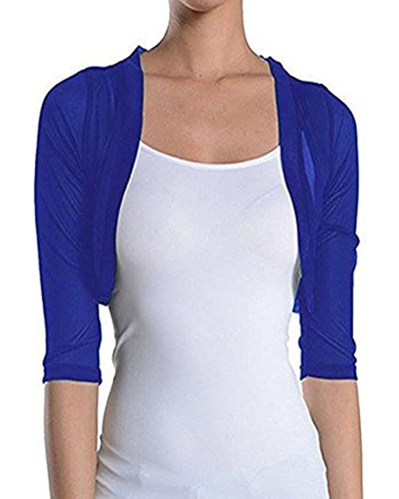 Women's Sheer Chiffon Bolero Shrug Jacket Cardigan 3/4 Sleeve Dark Royal Blue $12.32 Sweaters