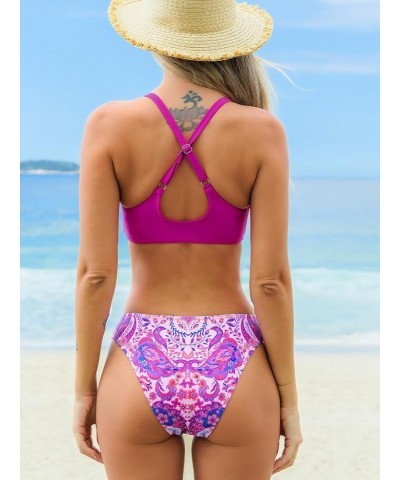 Women's Two Piece Bikini Set Floral Print Knot Bunny Tie Magenta/ Paisley $17.86 Swimsuits