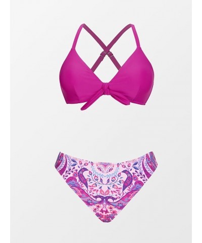 Women's Two Piece Bikini Set Floral Print Knot Bunny Tie Magenta/ Paisley $17.86 Swimsuits