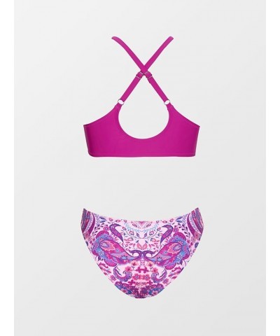 Women's Two Piece Bikini Set Floral Print Knot Bunny Tie Magenta/ Paisley $17.86 Swimsuits