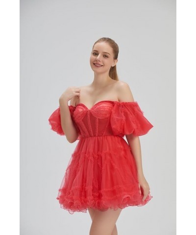 Tiered Tulle Homecoming Dresses Off Shoulder Short Prom Dresses Short Sleeve Formal Party Gowns Mint $29.40 Dresses