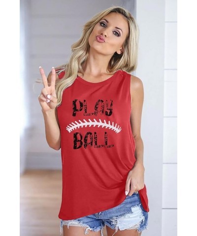 Play Baseball Tank Tops for Women Letter Printed Baseball Graphic Casual Tank Top Red $13.56 Tanks