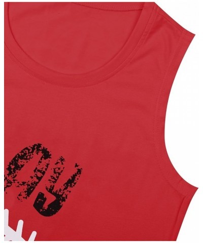 Play Baseball Tank Tops for Women Letter Printed Baseball Graphic Casual Tank Top Red $13.56 Tanks