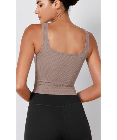 3-Pack Seamless Square Neck Crop Tank for Women Ribbed Knit Soft Low Back Cropped Tops Ivory+dusty Blue+sphinx (Long Crop) $1...