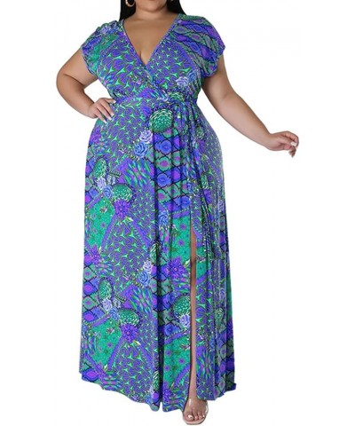 Women's Sexy Plus Size Ruffle Halter Neck Floral Print Split Beach Party Maxi Dress Boho Blue $30.73 Dresses