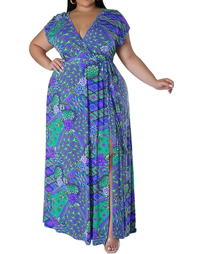 Women's Sexy Plus Size Ruffle Halter Neck Floral Print Split Beach Party Maxi Dress Boho Blue $30.73 Dresses